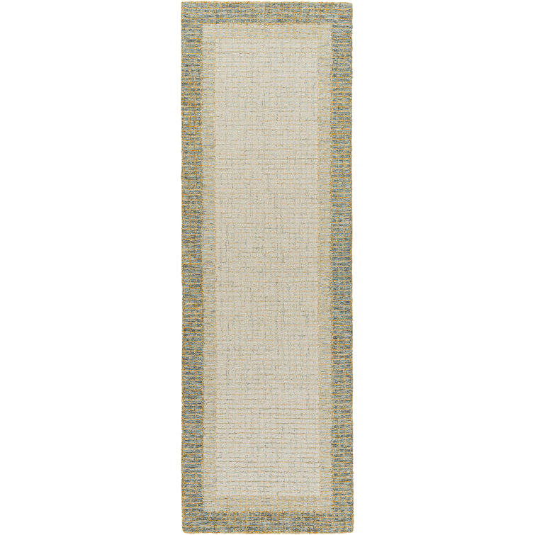 Elena Rectangular Beige and Blue Wool Area Rug 6' x 9'