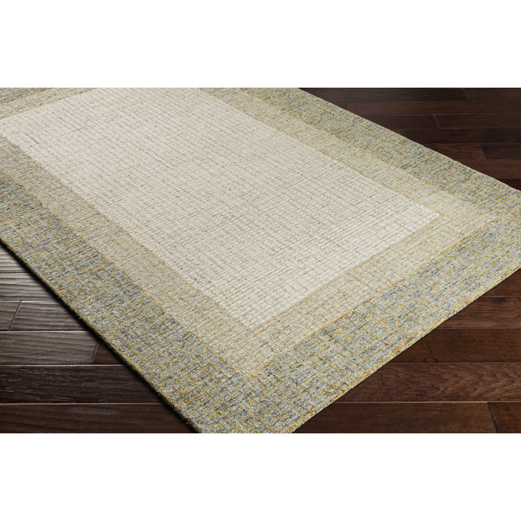 Elena Rectangular Beige and Blue Wool Area Rug 6' x 9'