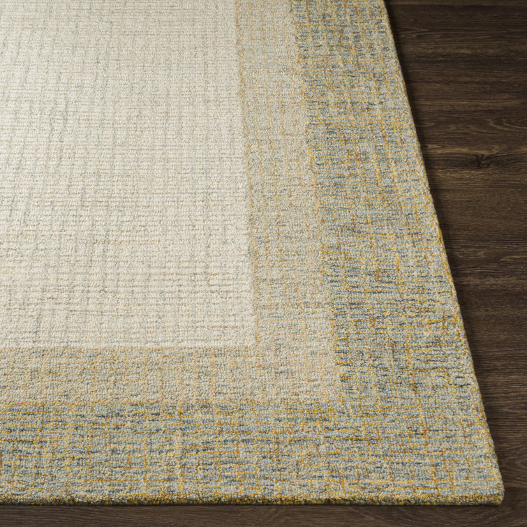 Elena Rectangular Beige and Blue Wool Area Rug 6' x 9'