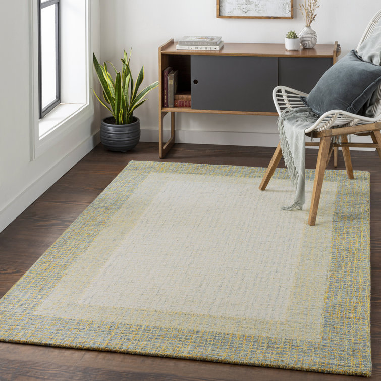 Elena Rectangular Beige and Blue Wool Area Rug 6' x 9'