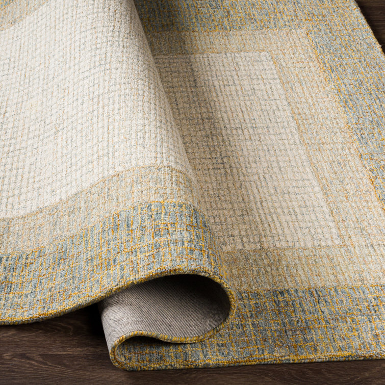 Elena Rectangular Beige and Blue Wool Area Rug 6' x 9'
