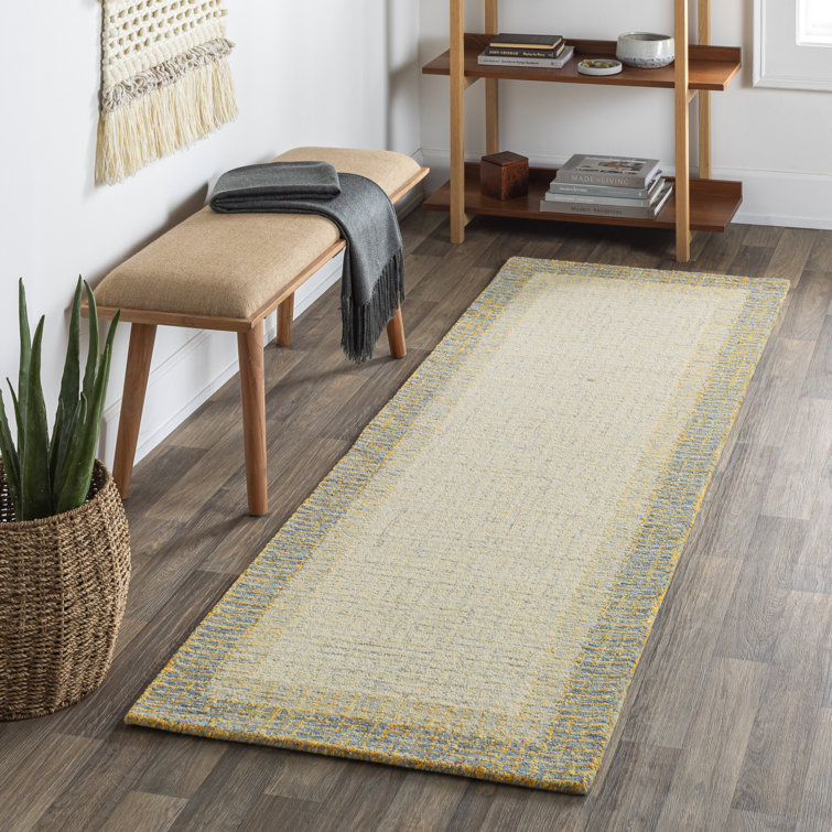 Elena Rectangular Beige and Blue Wool Area Rug 6' x 9'