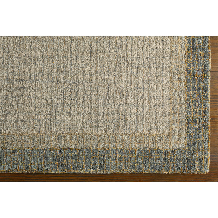 Elena Rectangular Beige and Blue Wool Area Rug 6' x 9'