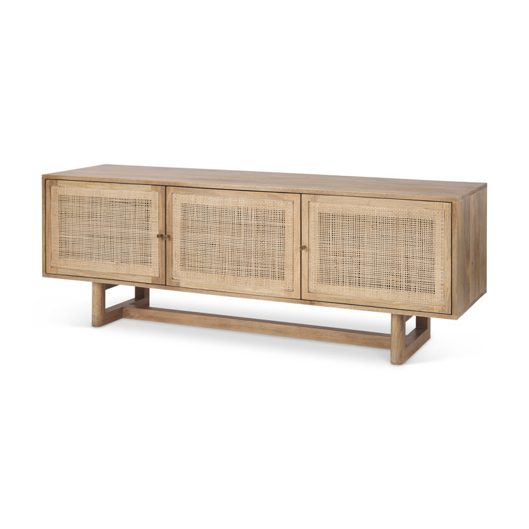 Light Brown Cane Front Media Console with Cabinet