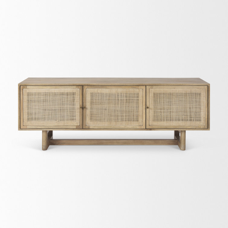 Light Brown Cane Front Media Console with Cabinet