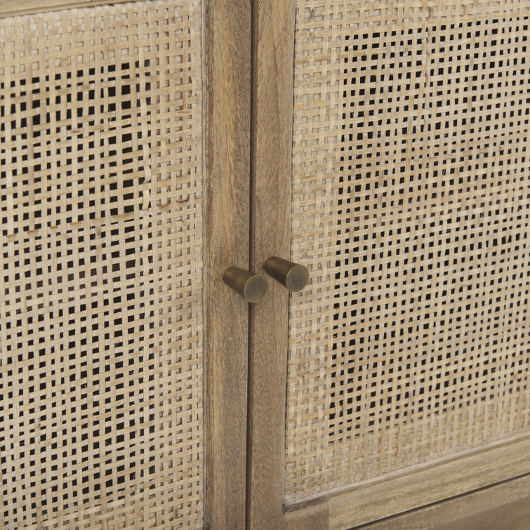 Light Brown Cane Front Media Console with Cabinet