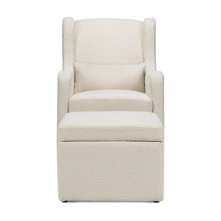 Ivory Boucle Gentle Swivel Glider with Storage Ottoman