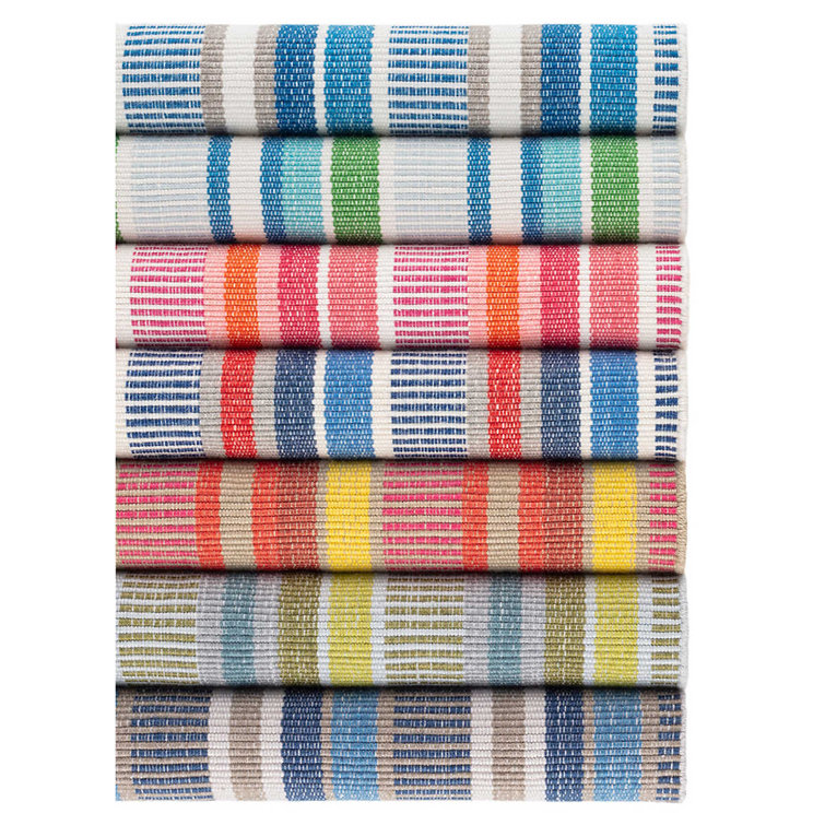 Cobalt and Green Handwoven Cotton Stripe Rug, 8' x 10'
