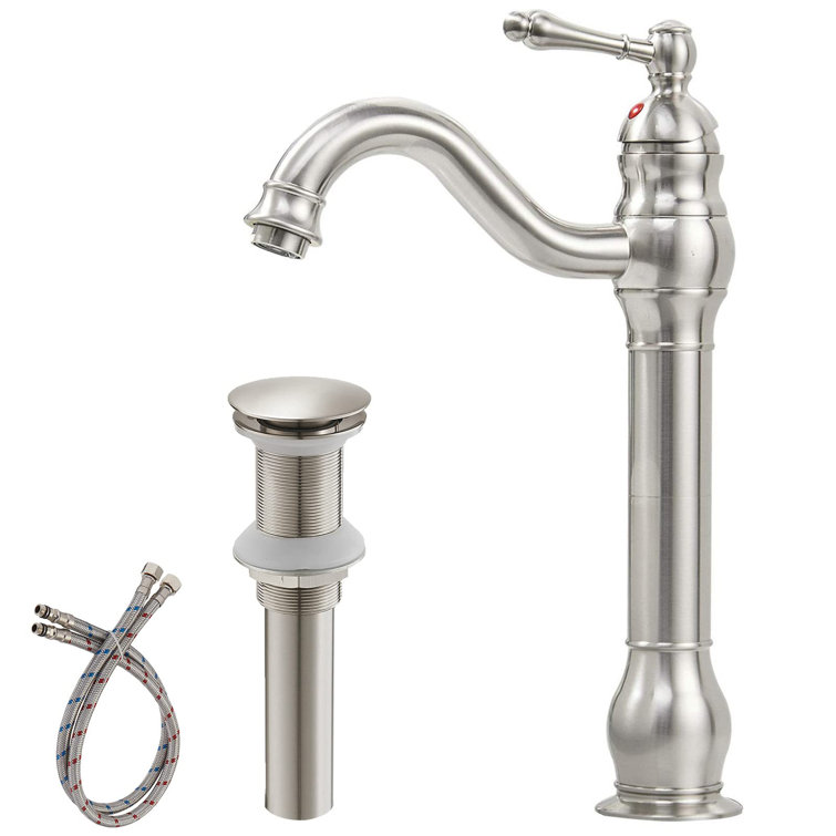 Brushed Nickel Single Handle High Arc Vessel Faucet with Pop-Up Drain