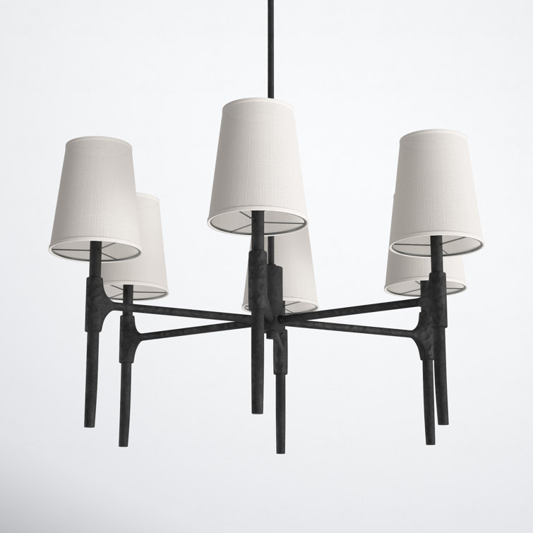 Beaumont Mini 6-Light Black Chandelier with Off-White Linen Shades
