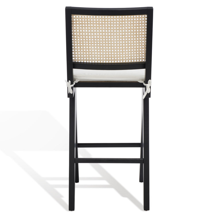 Colette Black and Natural Wood Bar Stool with Rattan Back