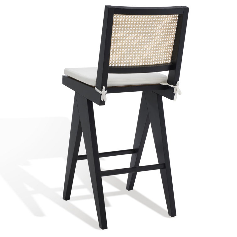Colette Black and Natural Wood Bar Stool with Rattan Back