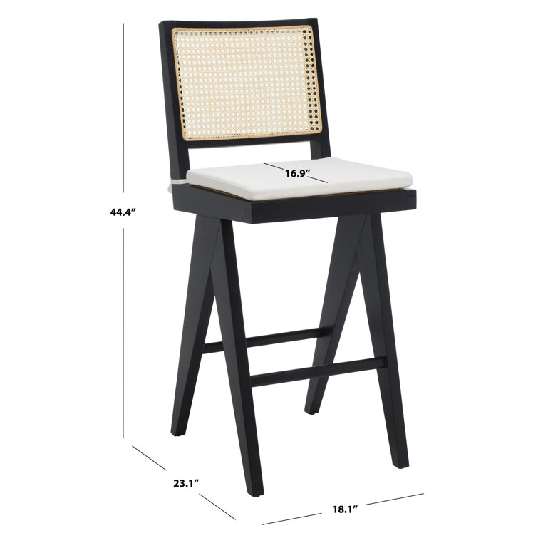 Colette Black and Natural Wood Bar Stool with Rattan Back
