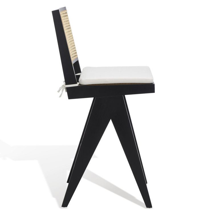 Colette Black and Natural Wood Bar Stool with Rattan Back