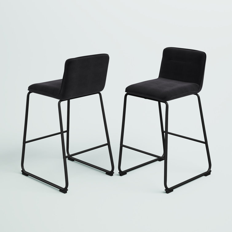 Sleek Black Metal Counter Stool with Velvet Cushion