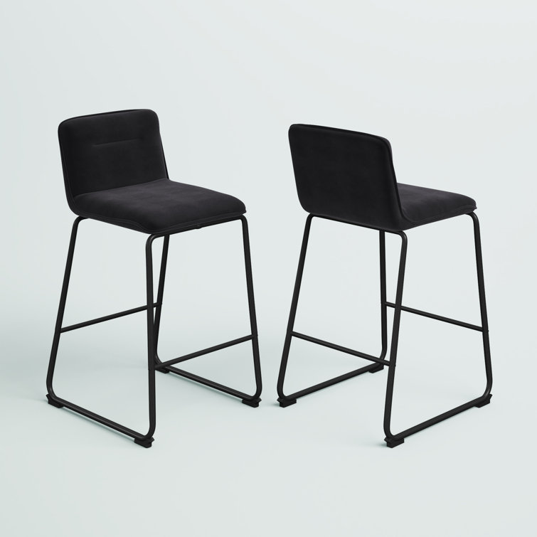 Sleek Black Metal Counter Stool with Velvet Cushion