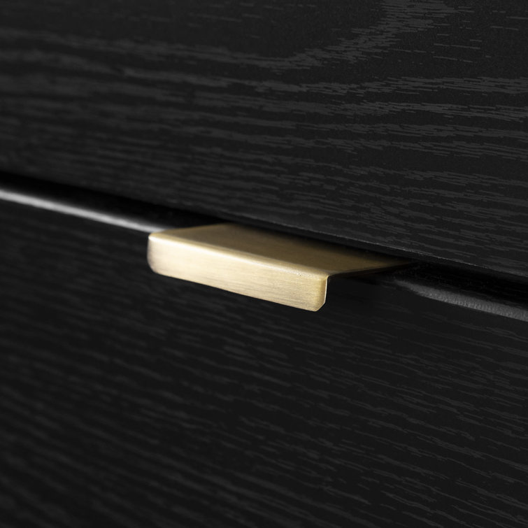 Black Oak and Faux Carrara Marble 2-Drawer Nightstand with Brass Legs