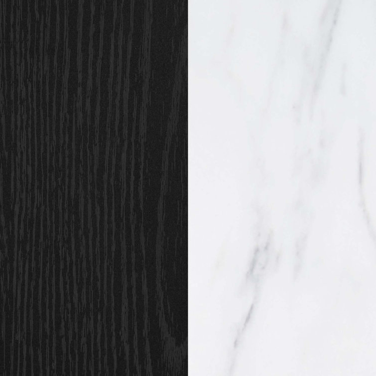 Black Oak and Faux Carrara Marble 2-Drawer Nightstand with Brass Legs