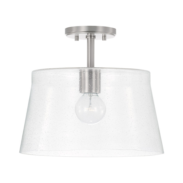 Brushed Nickel 1-Light Pendant with Clear Seeded Glass Drum Shade