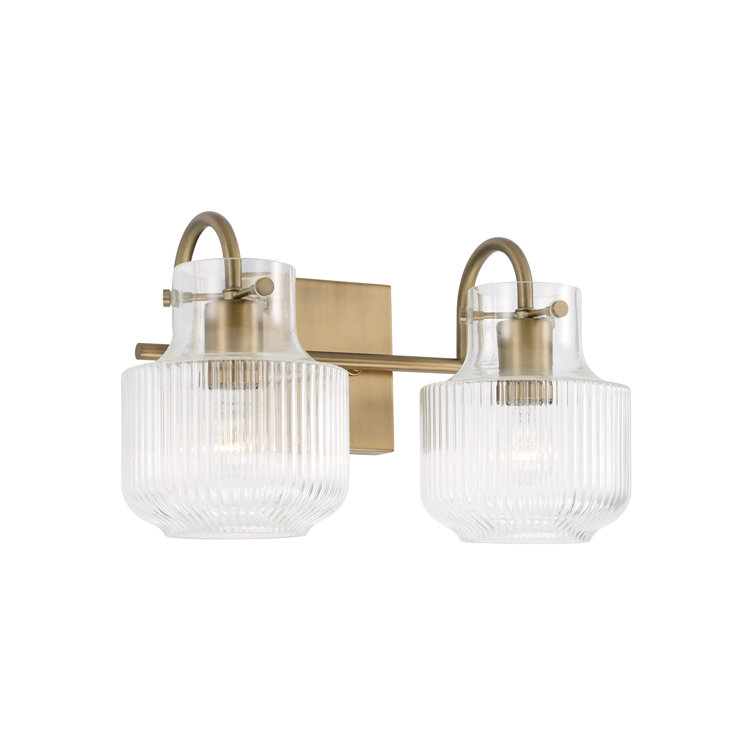 Aged Brass 2-Light Vanity with Clear Fluted Glass