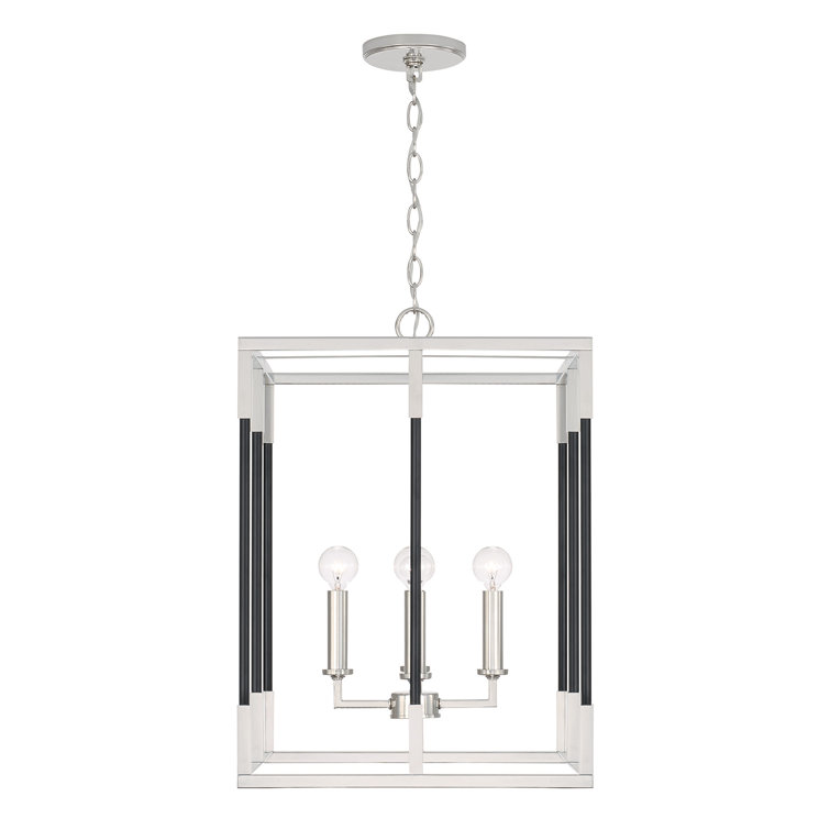 Polished Nickel and Black 4-Light Lantern Pendant