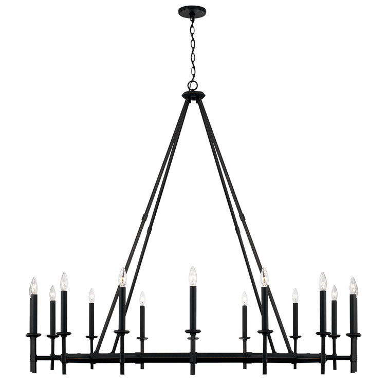 Brushed Black Iron 16-Light Candle Chandelier