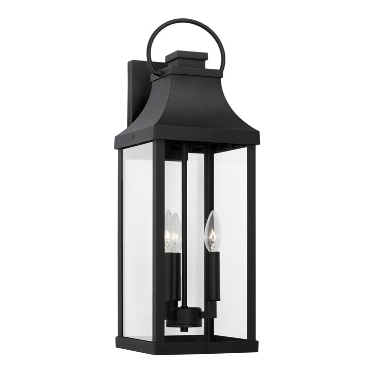 Bradford Dimmable 3-Light Outdoor Wall Lantern in Black with Clear Glass