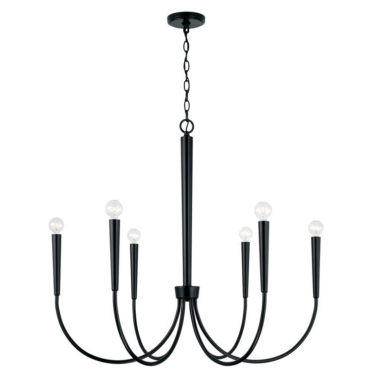 Elegant 6-Light Matte Black Taper Candle Chandelier