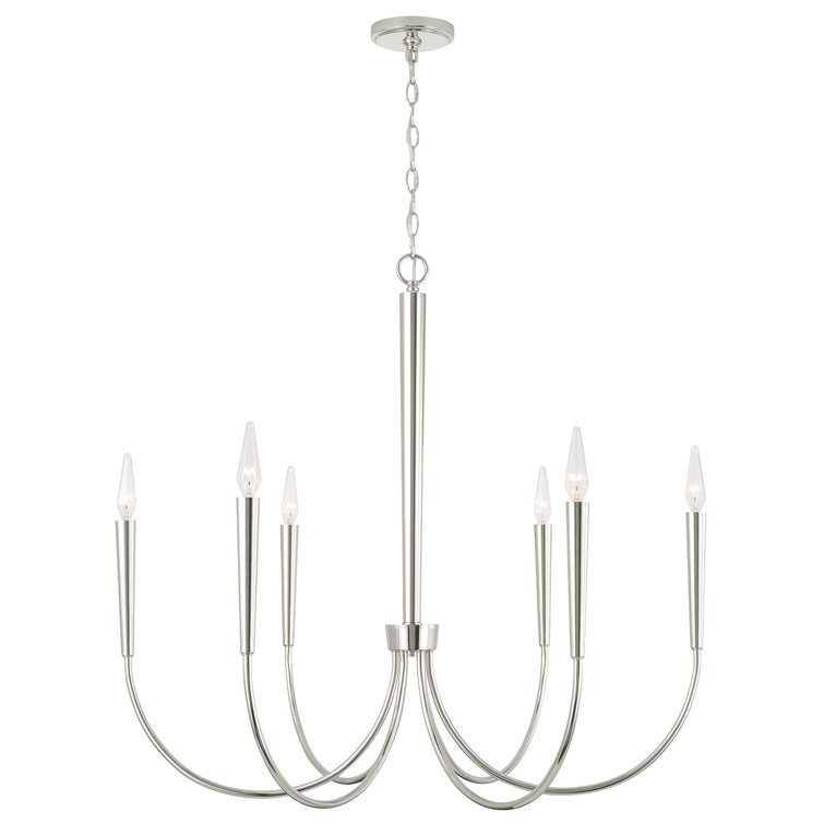 Elegant Polished Nickel 6-Light Taper Candle Chandelier