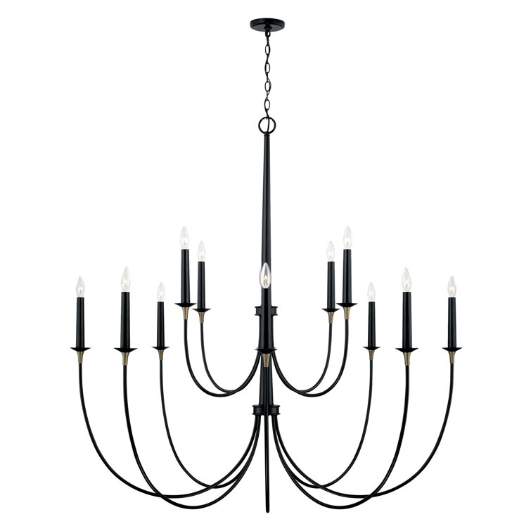 Matte Black and Brass 12-Light Grand Chandelier