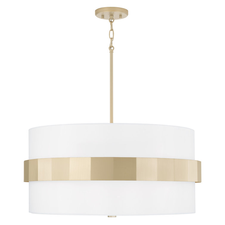 Elegant Soft Gold Drum Pendant with White Fabric Shade