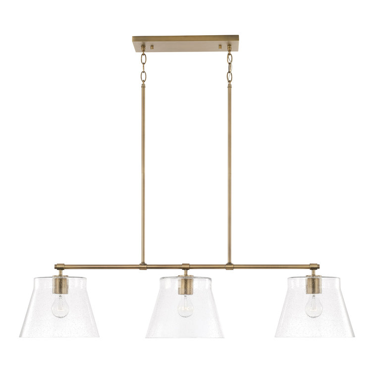 Aged Brass 3-Light Linear Glass Island Pendant