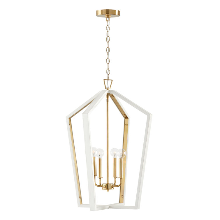 Maren Transitional 4-Light Pendant in Flat White & Matte Brass