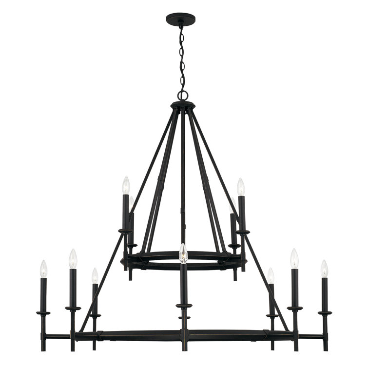 Elegant 12-Light Brushed Black Iron Oversized Chandelier