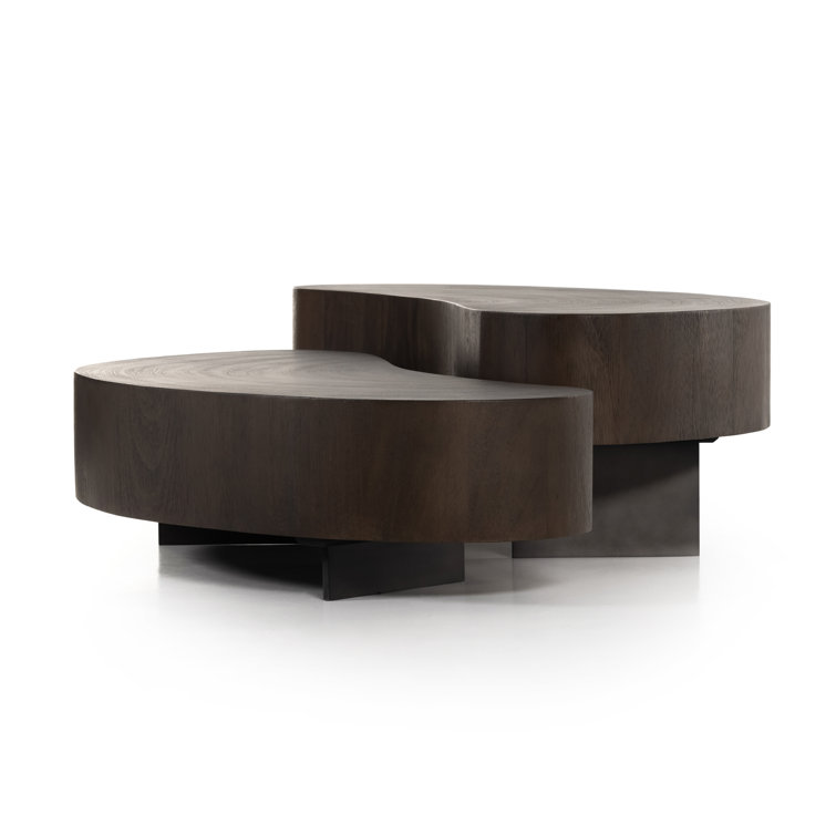 Guanacaste Brown Kidney-Shaped Coffee Table with Metal Base