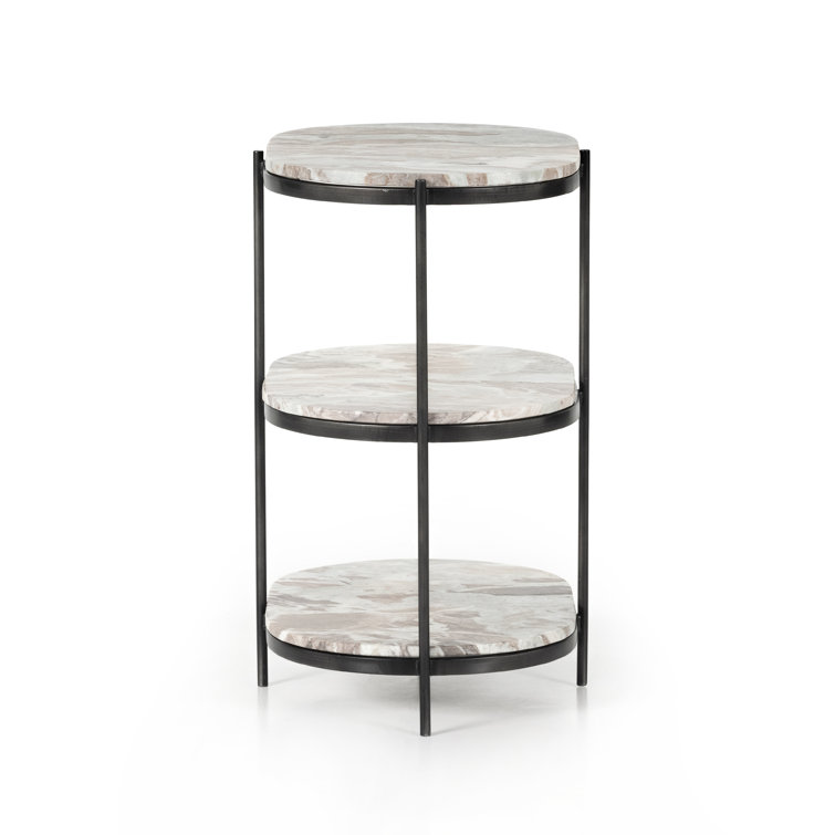 Marlow Canyon Oval Nightstand in Hammered Grey with Marble Top