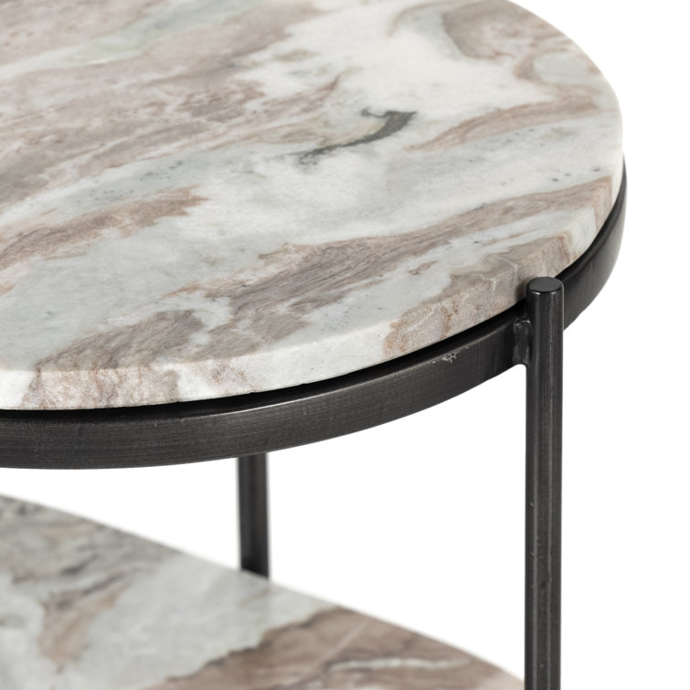 Marlow Canyon Oval Nightstand in Hammered Grey with Marble Top