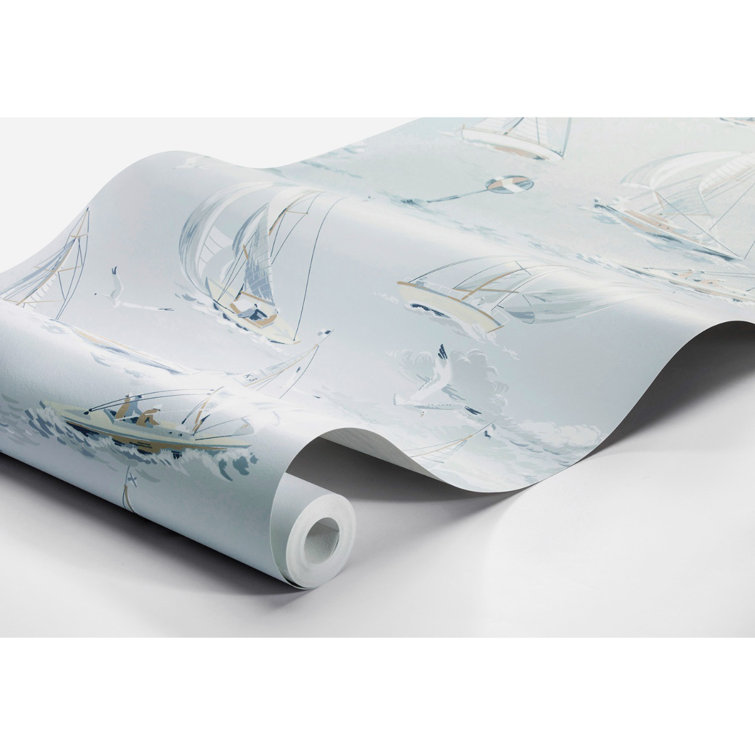 Nautical Blue and White Sailboats Non-Woven Wallpaper