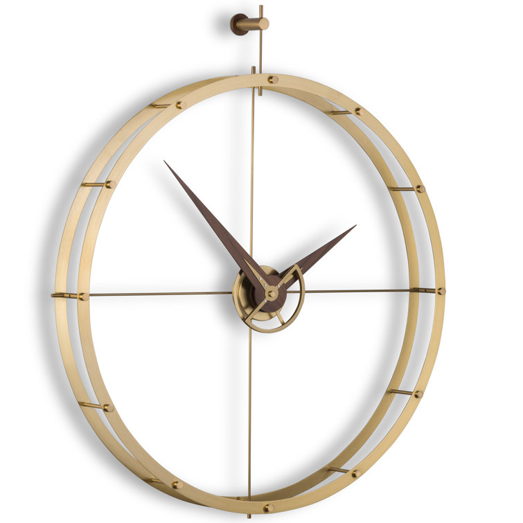 Polished Brass and Walnut Silent Wall Clock