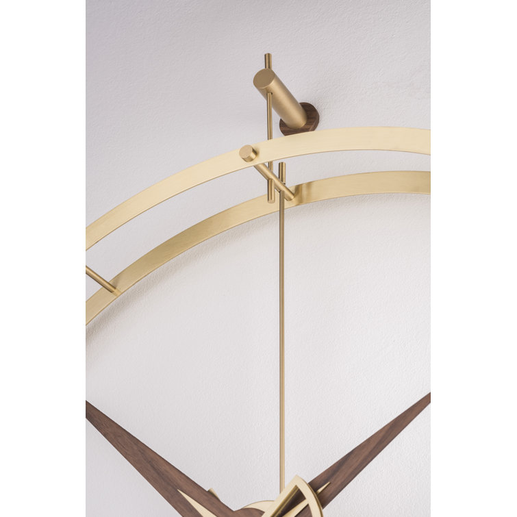 Polished Brass and Walnut Silent Wall Clock