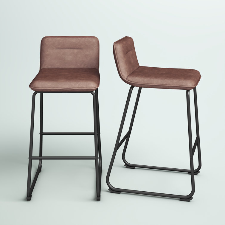 Casper 26'' Black Metal and Espresso Faux Leather Counter Stool Set
