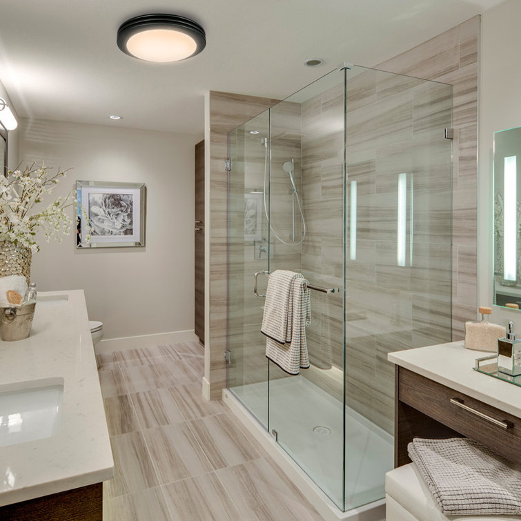 Matte Black Round Bathroom Exhaust Fan with Frosted Glass LED Light