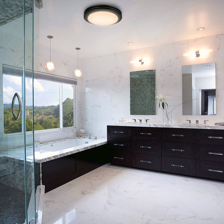 Matte Black Round Bathroom Exhaust Fan with Frosted Glass LED Light