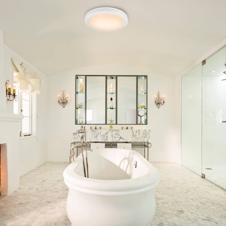 Satin White 13" Round Bathroom Ceiling Exhaust Fan with LED Light