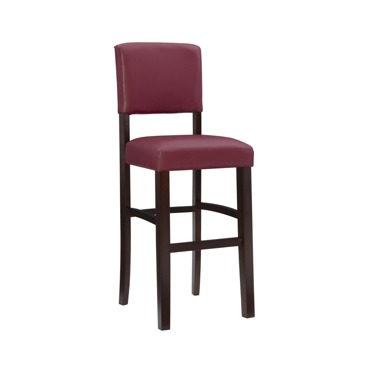Espresso Wood Bar Stool with Red Faux Leather Upholstery