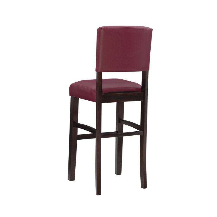 Espresso Wood Bar Stool with Red Faux Leather Upholstery