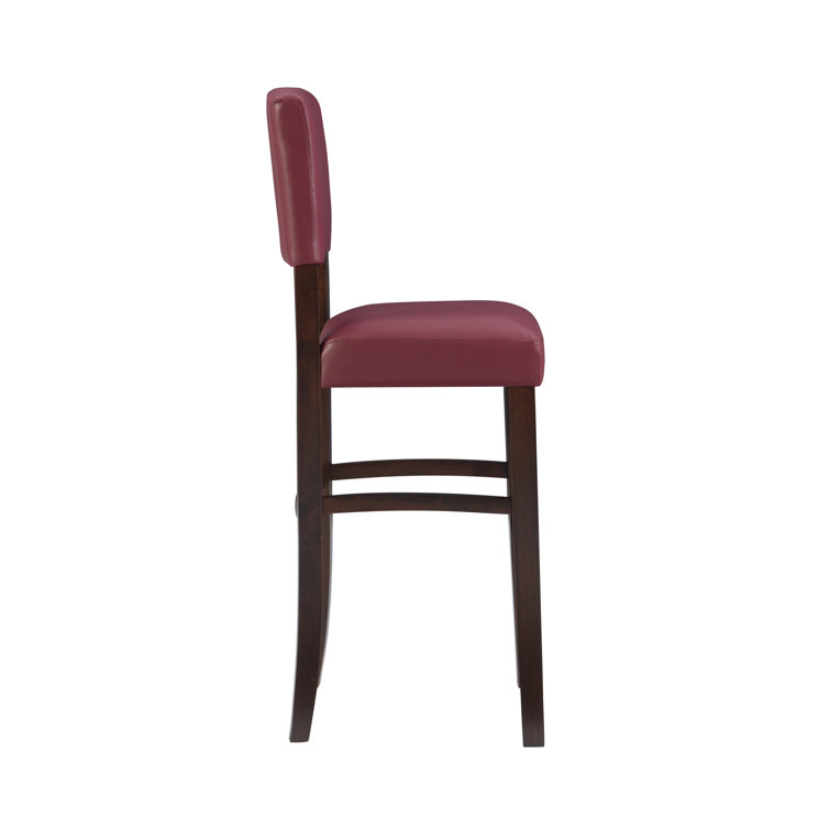 Espresso Wood Bar Stool with Red Faux Leather Upholstery