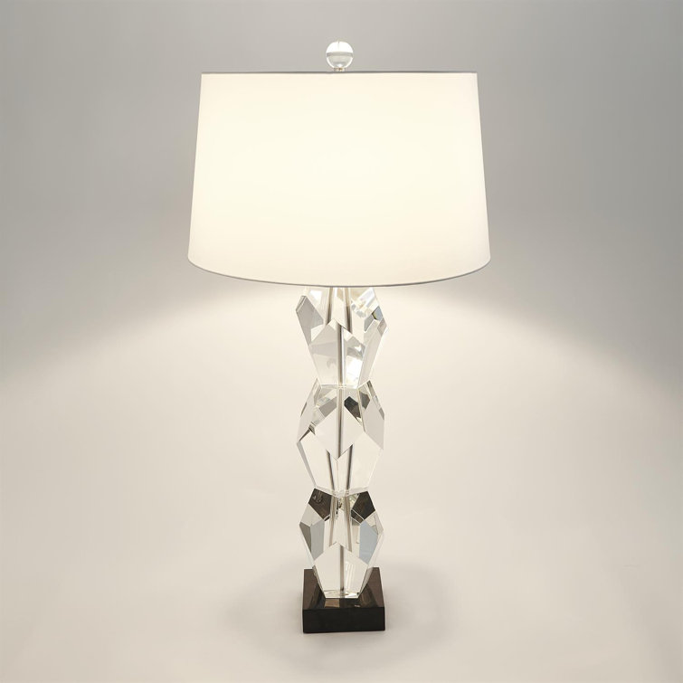 Crystal Facet Block Lamp with White Shade