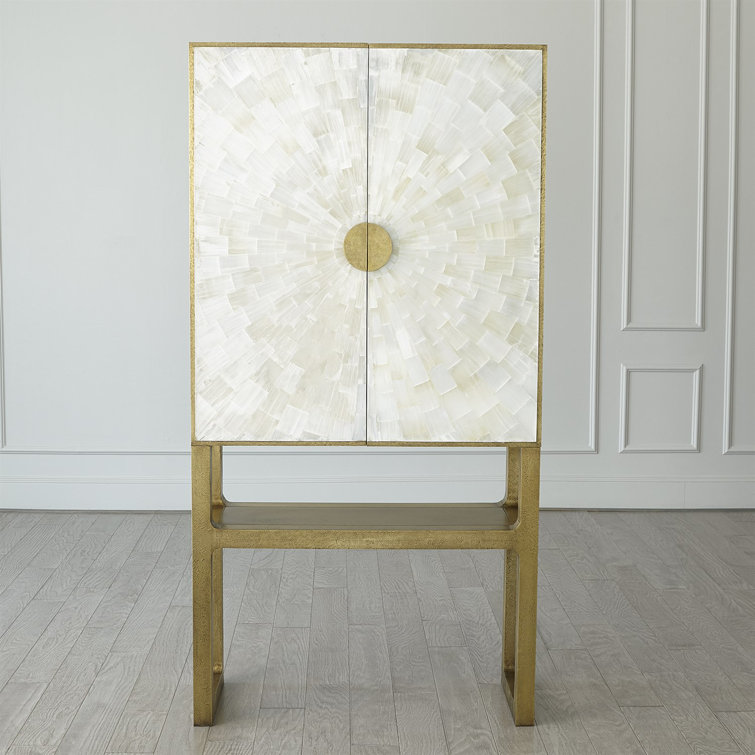 Selenite Sunburst Hardwood Bar Cabinet with Brass Detailing