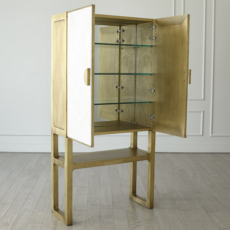 Selenite Sunburst Hardwood Bar Cabinet with Brass Detailing